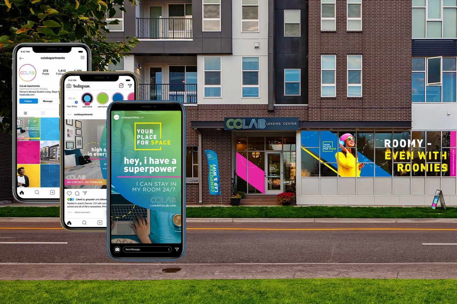 Apartments with branding, signage, designs, and digital marketing